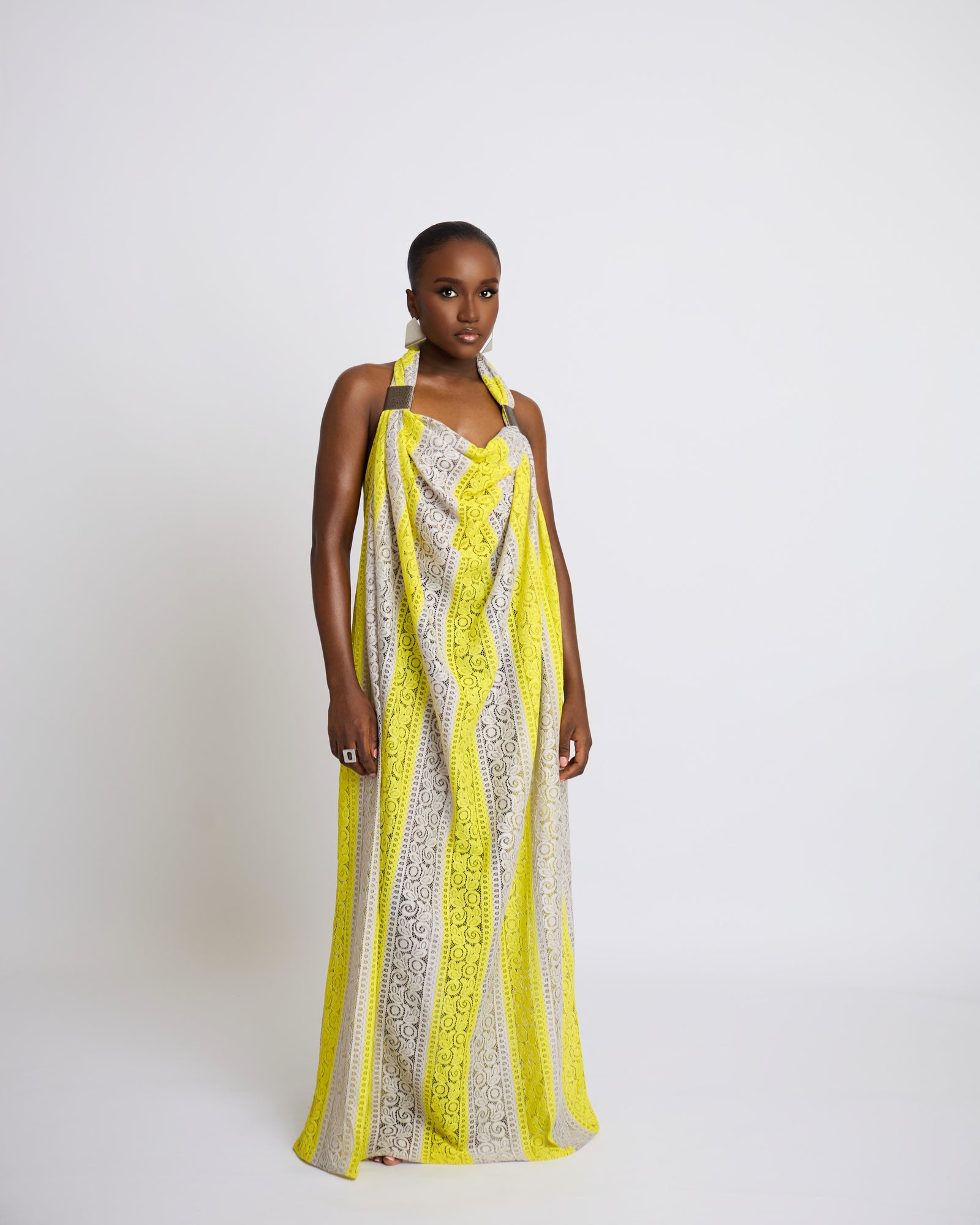 Emelia — A-line lace halter maxi